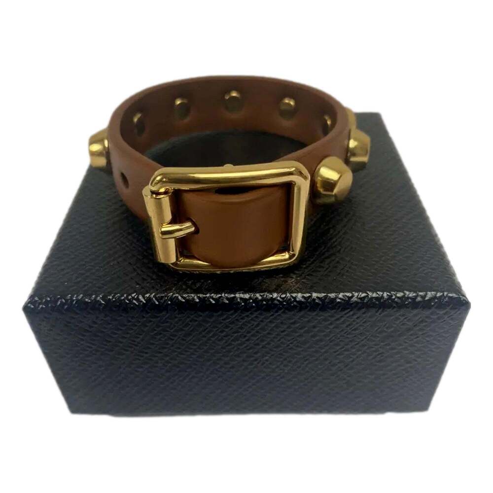 Prada Studded Brown Leather Bracelet Gold Tone - Picture 3 of 4